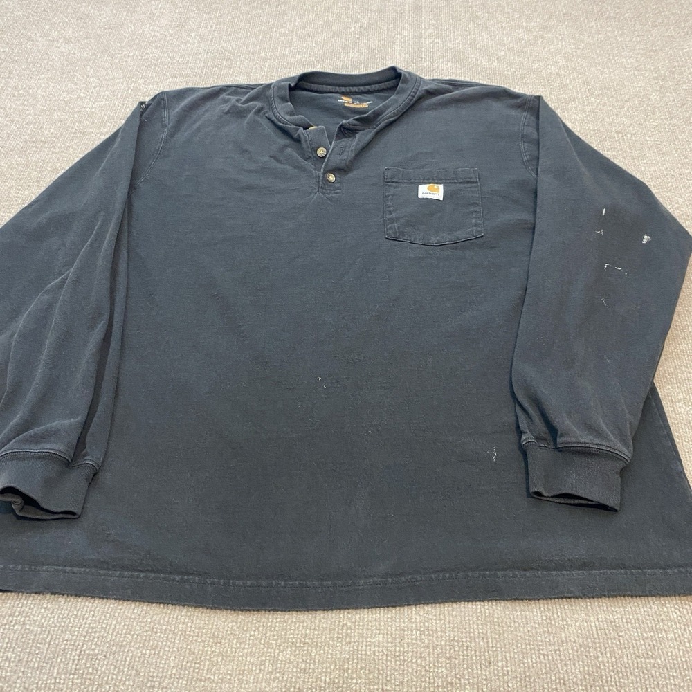 Carhartt Shirt Men XL Black Distressed Loose‎ Fit Henley Pocket Workwear K128
